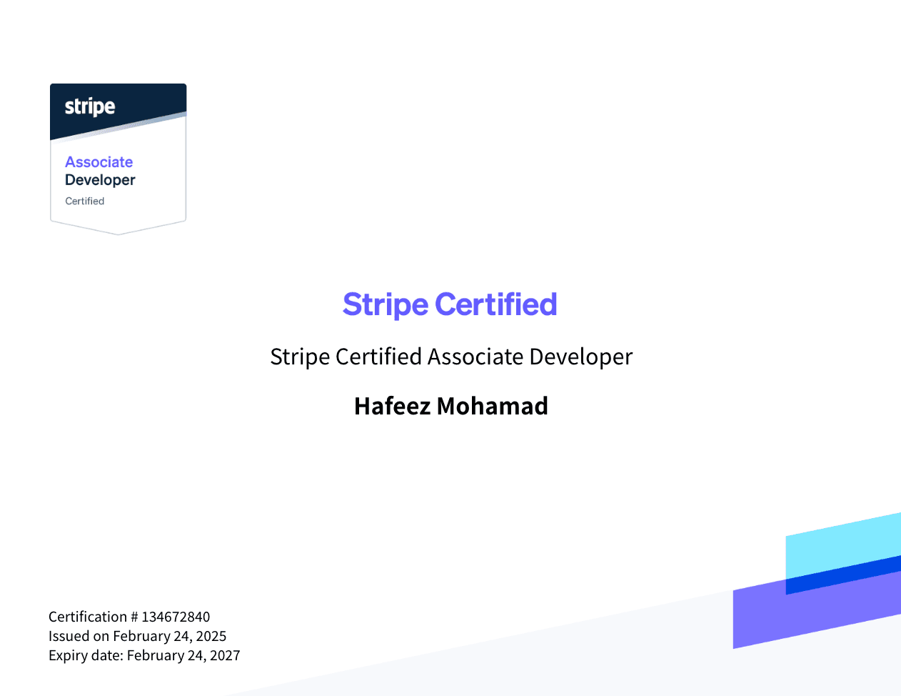 Stripe Certified Associate Developer