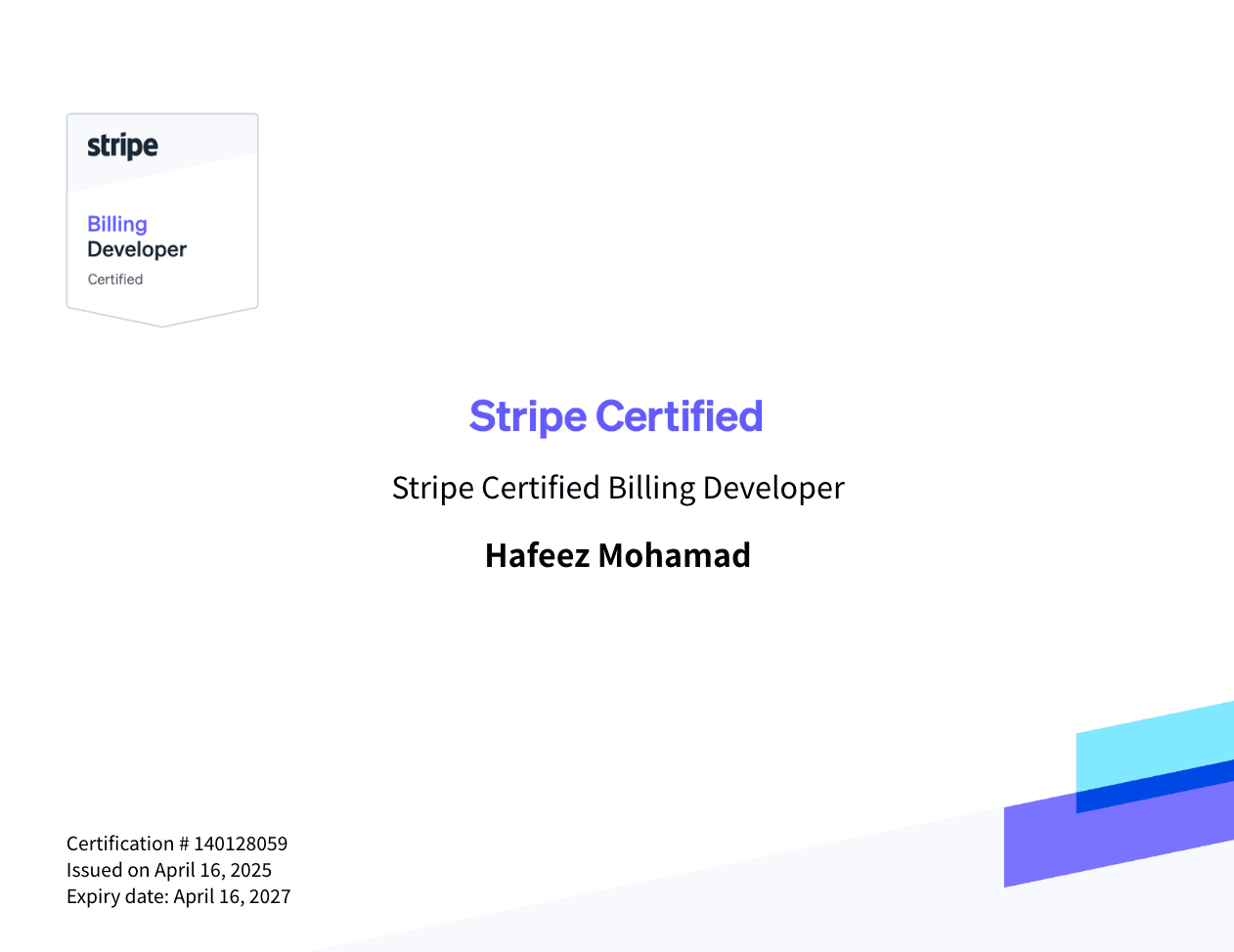 Stripe Certified Billing Developer
