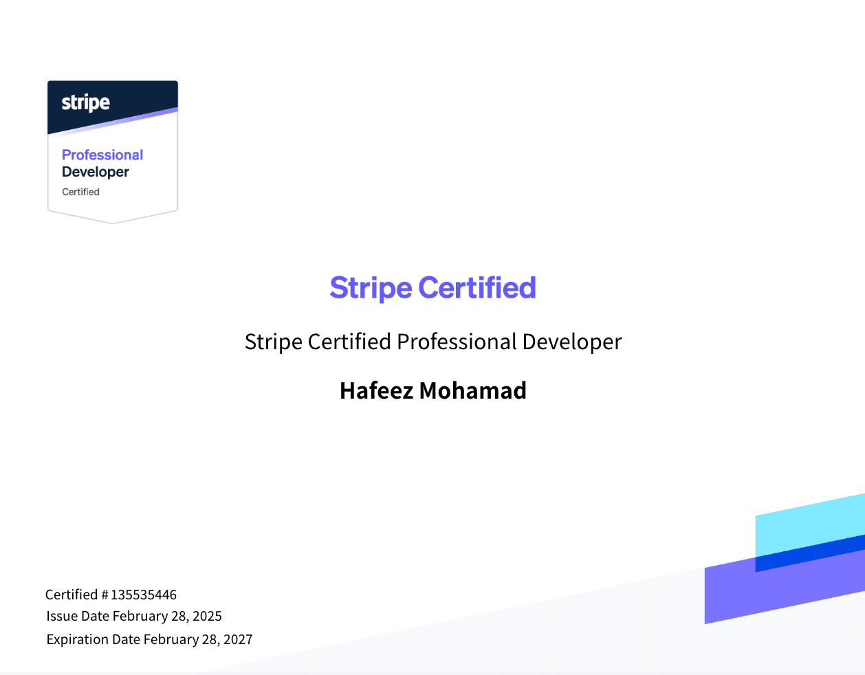 Stripe Certified Professional Developer